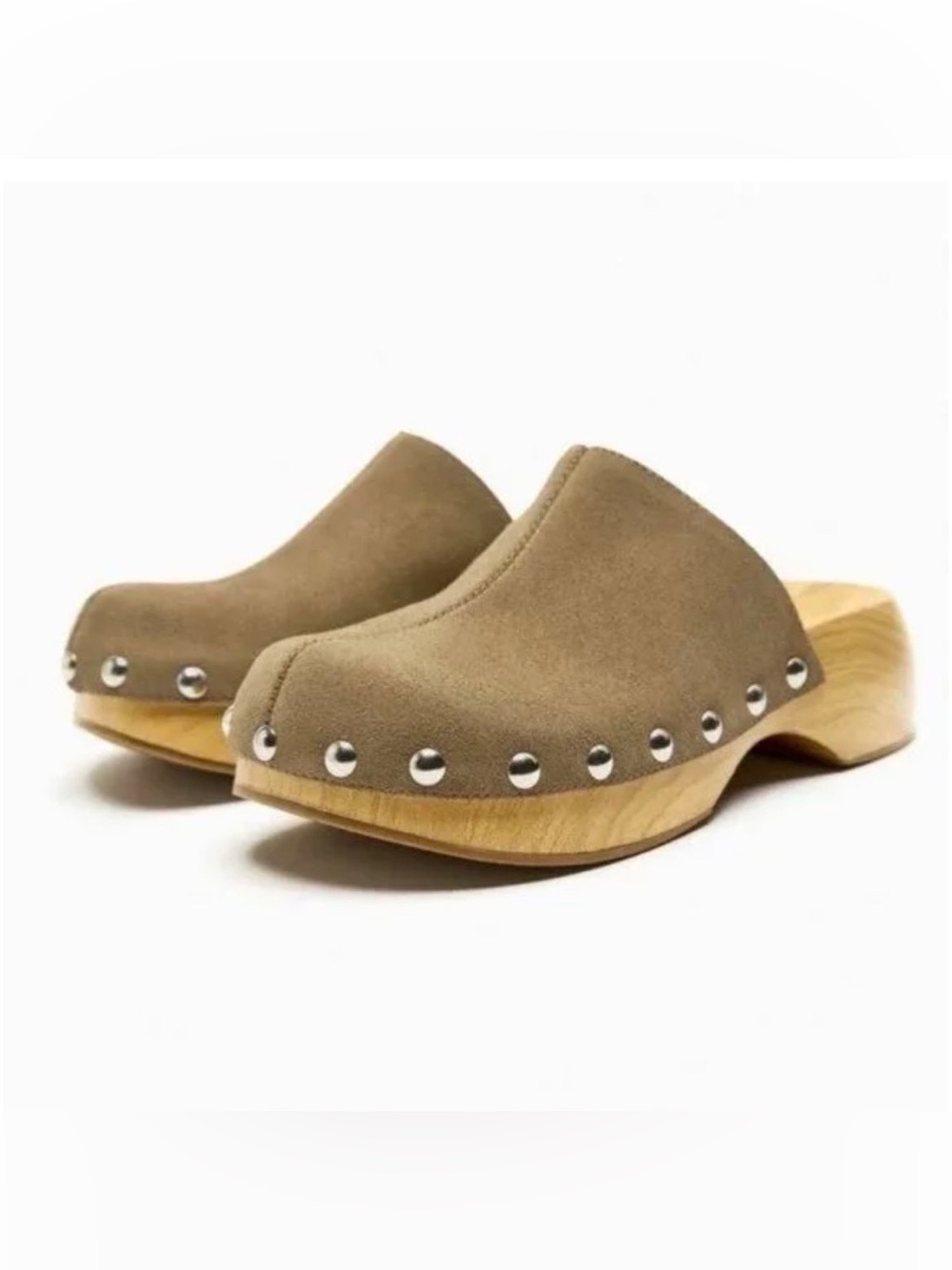 Zara Taupe Suede Studded Clog Mules 9 US